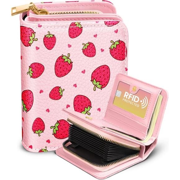 Handbags - Credit Card Holder Wallet for Women Strawberry